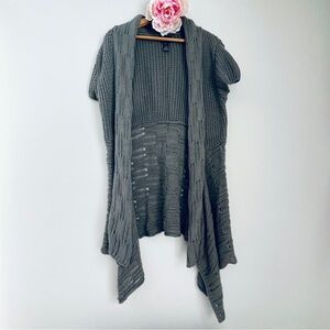 Pure Handknit Gray Grey Women's Open Front Sweater Cotton Medium Large